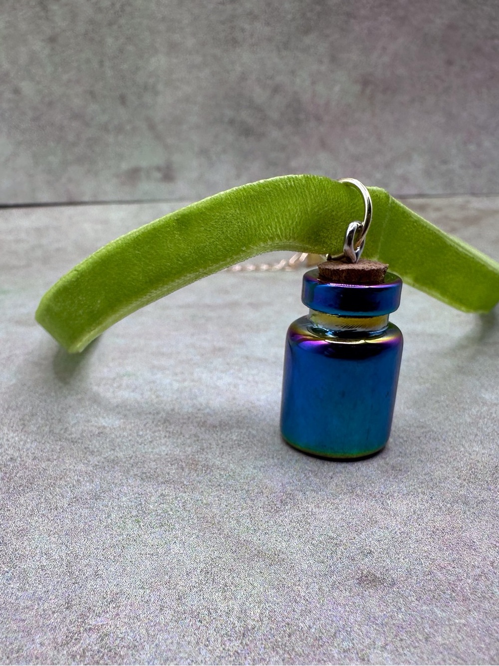 Lime Green Velvet Key & Card Holder Lanyard with Iridescent Charm
